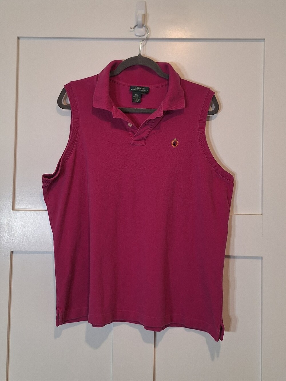 Vntg Lauren Ralph Lauren Sleeveless Polo Shirt Classic Crest Logo Size 2X Pink